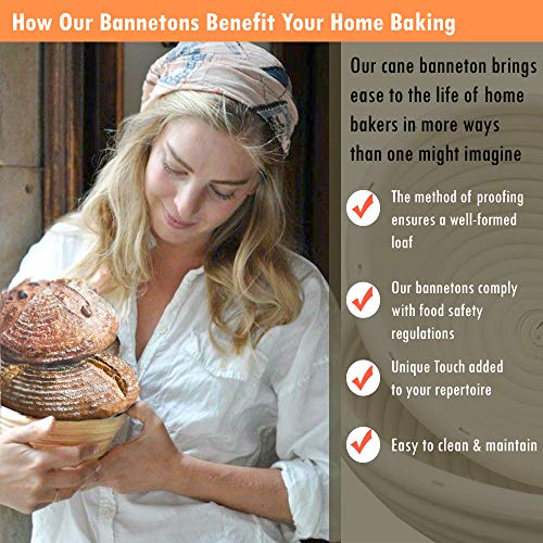 10 inch Oval Banneton Proofing Basket - Made Terra Natural Rattan Cane Brotform Set with Bamboo Dough Scraper & Cloth Liner | Food-Safe Bread Bowls by Artisan Families | Best Baking Gift Set