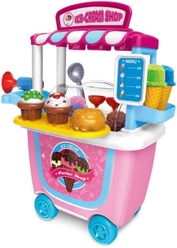 Small Supermarket Trolley Cart - Barbecue Cart/Ice Cream Cart/Tool cart Pretend Food Play Set for Kids Activity & Early Development Education - Gift for Boys Girls Kids Children