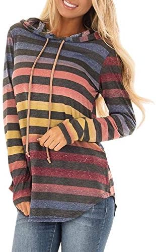 Women Hoodies,Ladies Long Sleeve Stripe Plain Sweatshirt Tunic Shirts Casual Hooded Pullover Top Fashion T-Shirt Office Blouse Work (Polyester) S-XL