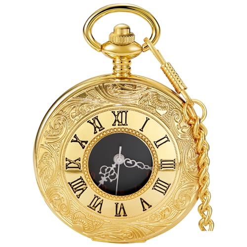 Tiong Roman Numerals Scale Quartz Pocket Watches with Chain Christmas Graduation Birthday Gifts Fathers Day