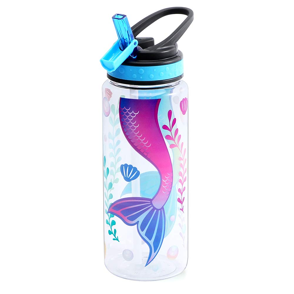 Home Tune Cute Water Bottle for School Girls Boys, BPA Free Tritan, Leak Proof Flip Straw, Easy Clean, Carry Handle, 680ml - Mermaid