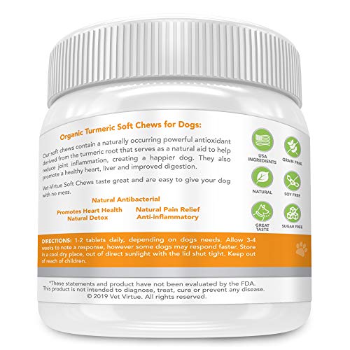 VETVIRTUE Turmeric for Dogs Organic Turmeric with Curcumin, Dog Joint Supplement Soft Chew