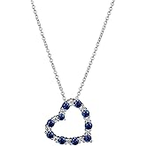 Amazon Collection Created Gemstone and 1/6 CT TW Lab Grown Diamond Heart Pendant Necklace with Cable Chain in Platinum Over Sterling Silver, 18"+ 2" Extender