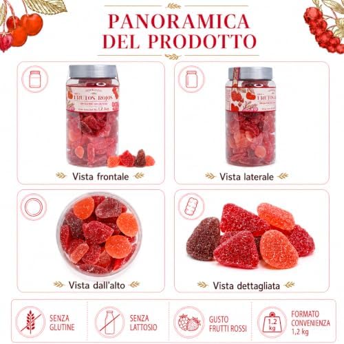 Wonkandy Caramelle Gommose Frutti Rossi 1,2 kg – Fragola, Ciliegia, Uva – Caramelle Morbide Zuccherate – Senza Glutine e Lattosio – Ideali per Feste e Candy Bar