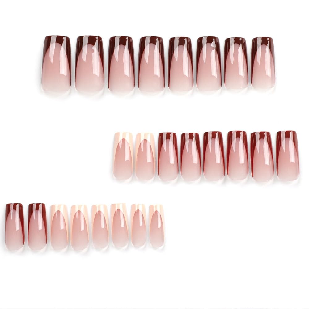 BAOYAALIN Brown Press on Nails Medium Long Square Fake Nails with Design Gel Glue on Nails for Women Girls Full Cover Acrylic False Stick on Nail Manicure for Wedding 24Pcs - Image 2