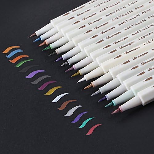 15 Colors Metallic Marker Pens, Axillo Calligraphy Painting Pens for Card, Mug, Glass, Rock, Wood, Script Lettering &amp; DIY Photo Album (Brush Tip)