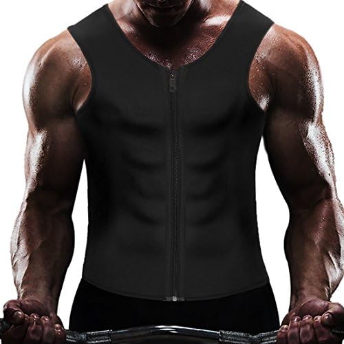 Mens Body Shaper Waist Trainer Sauna Suit Zipper Closure Weight Loss Tank Top Corset Neoprene Workout Shirt