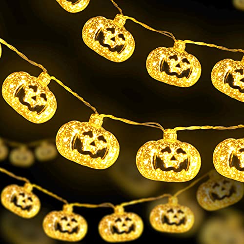 VGOODALL 3D Pumpkin String Lights, 10ft 30 LED Battery Powered Lights with 8 Flicker Modes Remote Control for Halloween, Thanksgiving and DIY Home Mantel Decoration