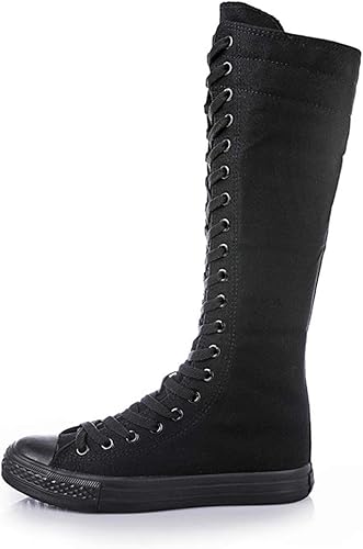Amazon 店舗 レディース ロングブーツ シューズ スニーカーブーツ キャンバスシューズ サイドジップ 編み上げ カジュアル 女の子 学生 レースアップ ダンスシューズ Cos靴 コスプレ靴 黒 白 ホワイト ブラック 新作店舗 スニーカー