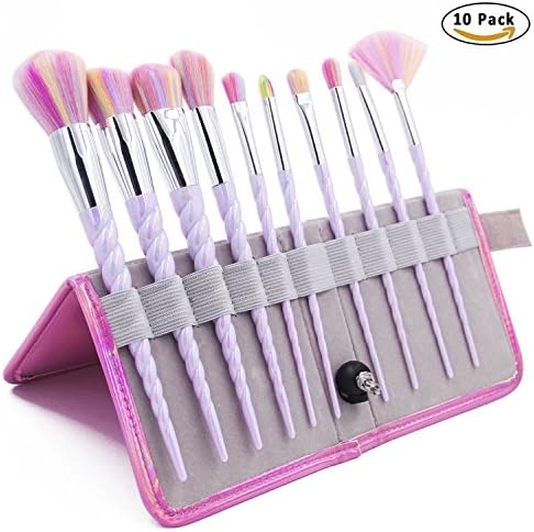 Ypres SU 10 pieces Unicorn Makeup Brush Set Vaired Color Bristles Include Pink Bag Premium Synthetic Kabuki Makeup Brush Set