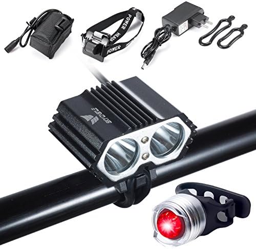 S SUNINESS Bike Lamp Set, Super Bright 5000 Lumens 4 Modes Rechargeable Waterproof Durable Bicycle Front LED Light and Free Taillight with Battery Pack for Road Cycling Safety Flashlight