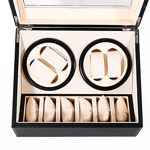 image for TBVECHI Automatic Watch Winder 4+6 Automatic Rotation Leather Wood Wat