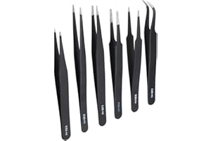 ABAJI 6PCS Tweezers Set Blunt Tip Anti-Static Curved of Tweezers ESD Electronics Laboratory Work Jewelry-Making Craft, Soldering Multiple Usage