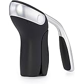 OXO Steel Wine Bottle Opener with Foil Cutter - Stainless Finish, Black | Lever-Action, Easy-Grip Handles, Home Bar, One-Pump Design, Corkscrew
