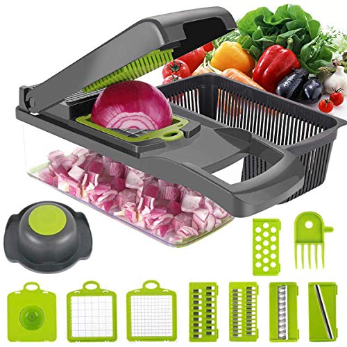 Vegetable Chopper Dicer, ENUOSUMA 8 in 1 Onion Chopper Vegetable Cutter Slicer Food Chopper for Vegetable Salad Cheese Fruit, Multi Kitchen Cutter with Egg Separator
