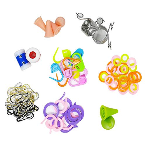 Fartime 90 PCS DIY Knitting Tools kit,Metal Gourd pins,Plastic Split Ring Markers,Crochet Stitch Row Counters,Needles Point Protectors,Metal Yarn Guide Knitting Thimbles,PP Box Packing