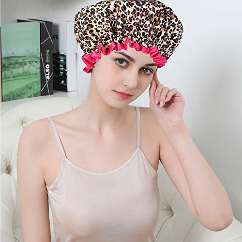 Thunaraz 8Pack Shower Caps for Women Girls Satin Bonnet Waterproof Hair Cap Double Layer - Thumbnail 3