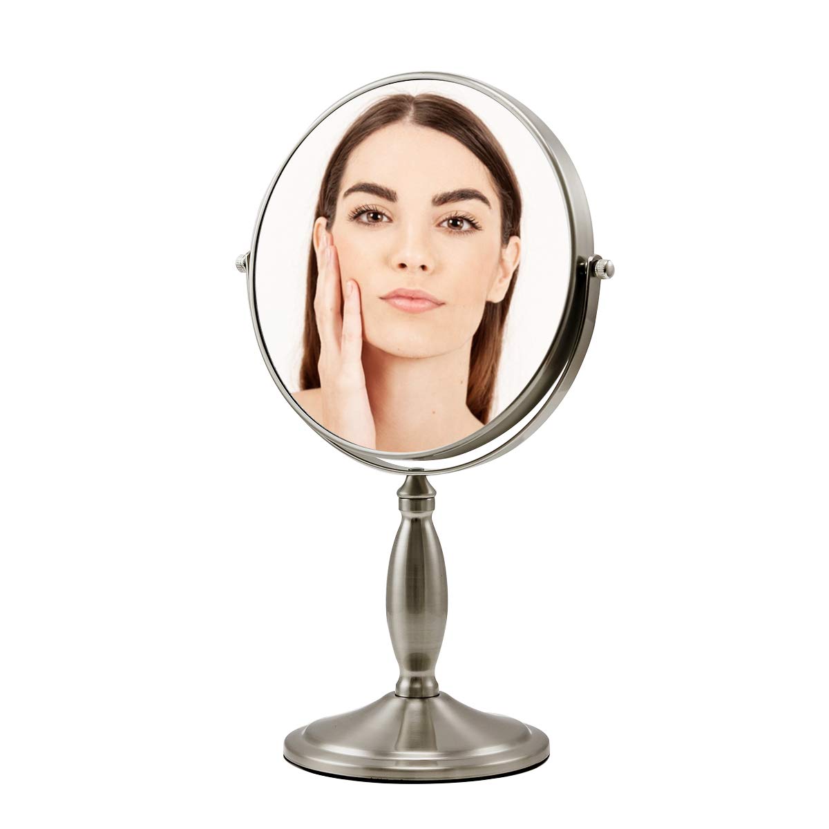 Ovente Tabletop Makeup Mirror 8 Inch with 7X Magnification, Double-Sided with 360 Degree Swivel and Detachable Design, Distortion-Free View, Perfect for Home or Trip, Nickel Brushed (MNLAT80BR1X7X)