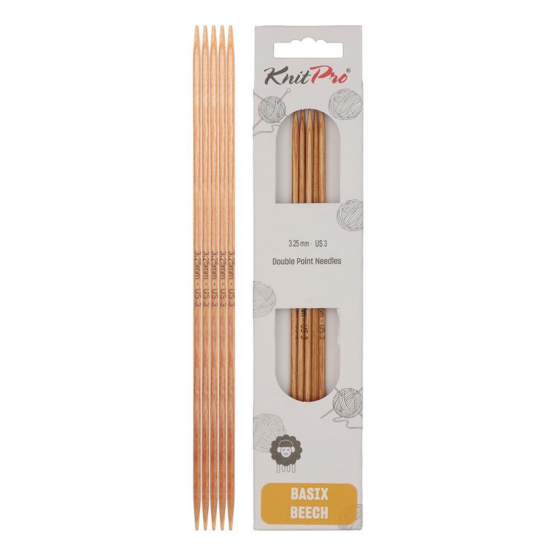 KnitPro Basix Beech Double Pointed Needles 8" (20cm) | 3.25mm