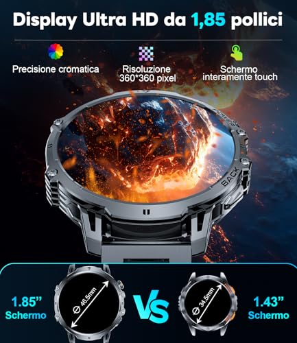 LIGEMI Men's Smartwatch with 1000 mAh/LED Torch, 1.85 Inch HD Smartwatch with Call and Answer, IP68 Waterproof, Sleep/Heart Rate Monitor/SpO2, 100+ Sport Modes for Android iOS