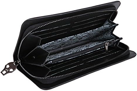 OFKPO Faux PU Leather Long Zipper Wallet Purse with Skull Plated for Women (Black) - Image 3