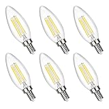 Filament Candle LED Bulbs, 40W Equivalent, 4W 4000K Daylight (Neutral White) Chandelier, 470LM, E12 Base Lamp, C32 Torpedo Shape Bullet Top Candelabra Light Bulb, ETL Listed, 6 pack