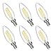Filament Candle LED Bulbs, 40W Equivalent, 4W 4000K Daylight (Neutral White) Chandelier, 470LM, E12 Base Lamp, C32 Torpedo Shape Bullet Top Candelabra Light Bulb, ETL Listed, 6 pack