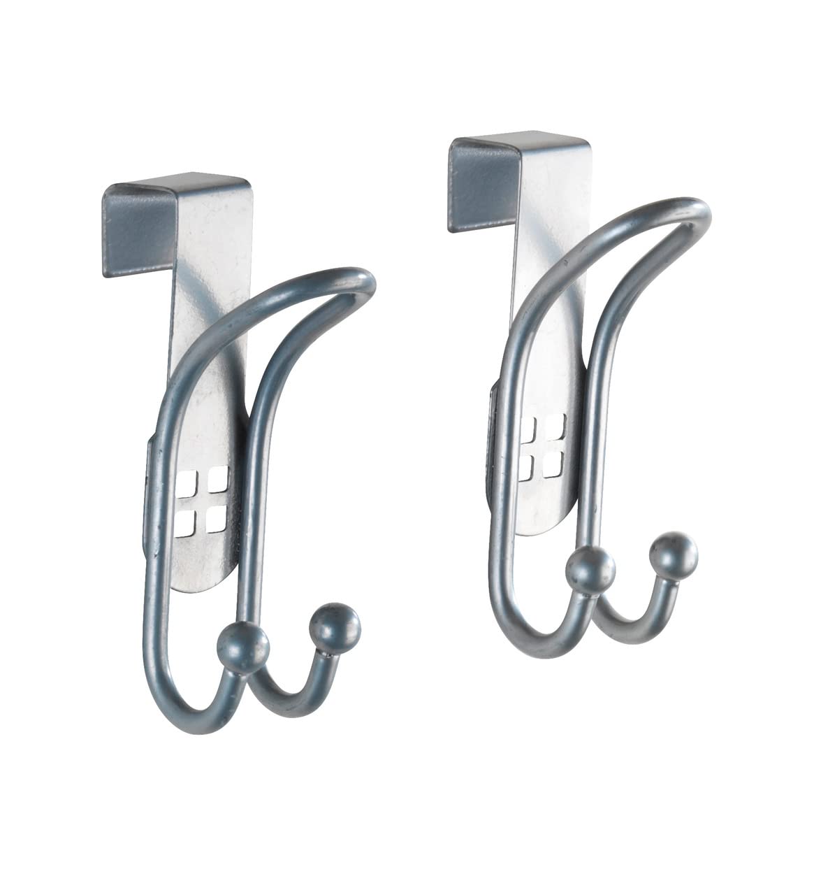 WENKO Door Hooks Hole Design Set of 2 - Set of 2 Wardrobe Hooks, Clothes Hooks, Bathroom Hooks, Steel, 3.2 x 9.5 x 6 cm, Silver