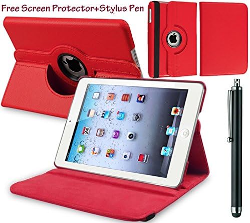 Leather 360° Rotating Stand Case Cover for iPad 2 3 4,iPad Mini 2 3, iPad Air/5, iPad Air 2/6, iPad Pro 9.7", iPad Pro 12". (iPad 5th Gen 9.7" (2017), Red)