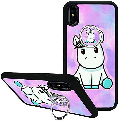 iPhone X Case, Cute Funny Pink Unicorn iPhone 10 5.8 inch Case Cover with Ring 360 Rotating Phone Grip Stand Holder