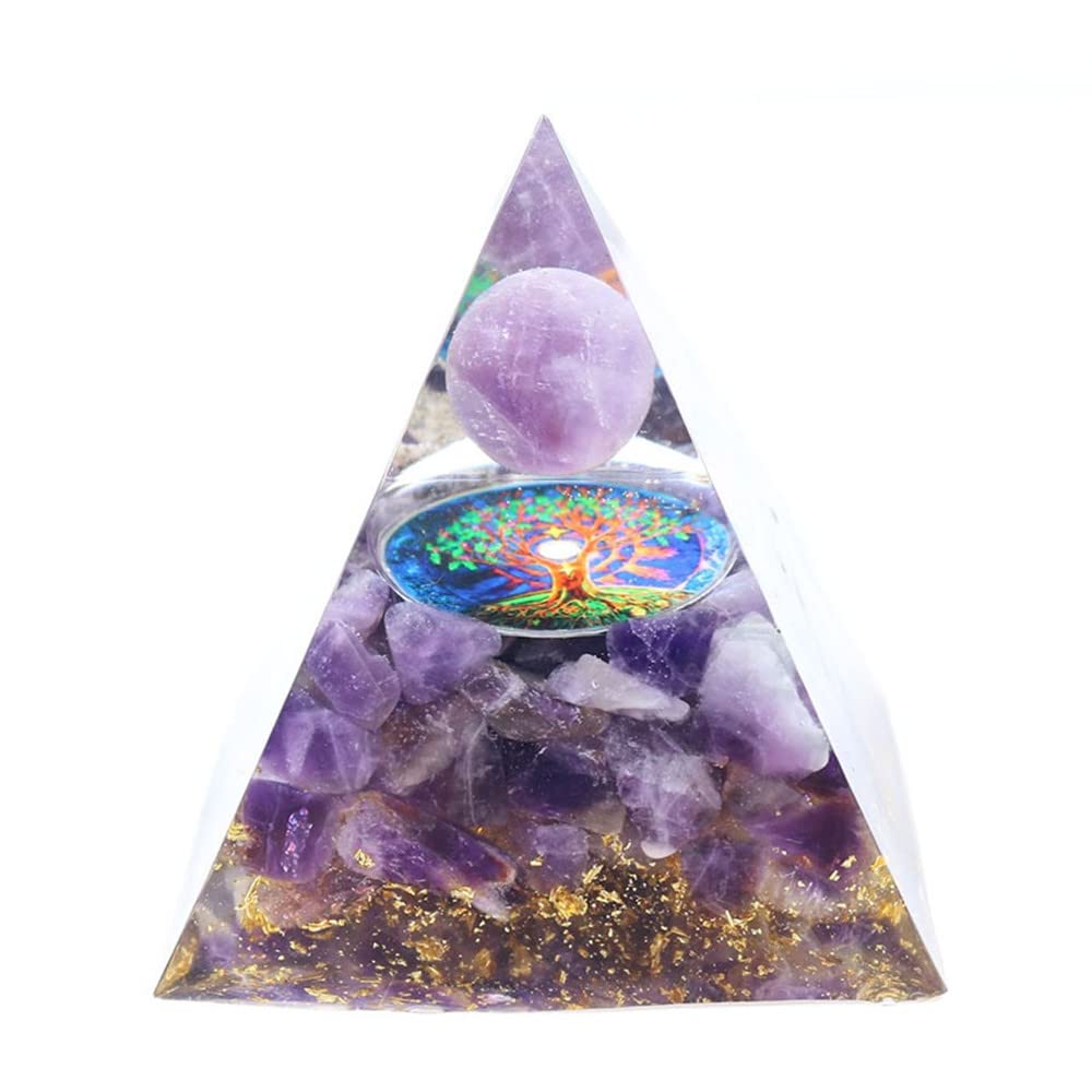 TALXMY Orgone Pyramid Amethyst Crystal Sphere Lotus,Tree of Life Aura Quartz Chakra Meditation Dowsing(Extra Larger 8CM Than Standard)