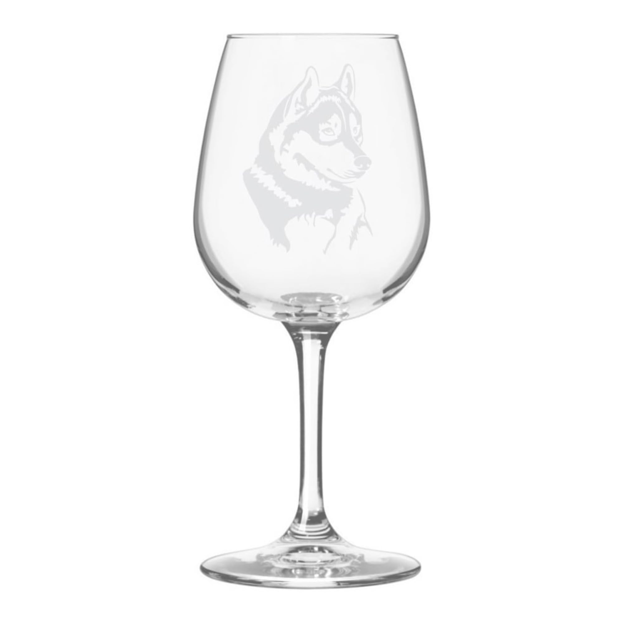 Husky Dog Themed Etched All Purpose 12.75oz Wine Glass