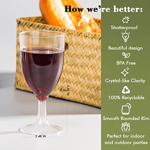 HyHousing 7 Oz Clear Plastic Wine Glasses 12 Pack, Hard Disposable