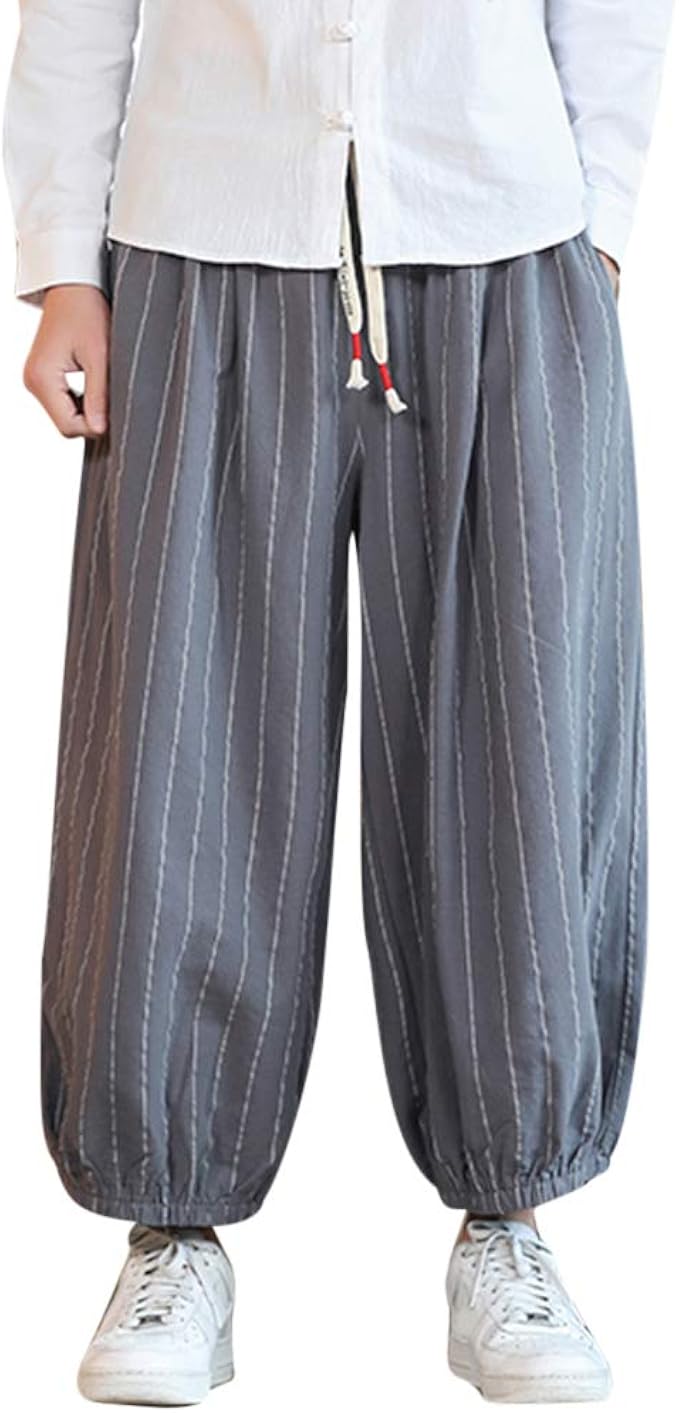 Ceen ワイドパンツ メンズ ストライプ 袴パンツ メンズ ガチョウパンツ サルエルパンツ 和式ズボン 夏用 リネン ズボン ゆったり ロングパンツ 通販 Amazon