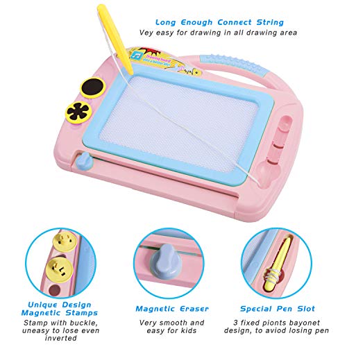 Magnetic Doodle Board with Enclosed Back Panel for Toddlers, Travel Size Magnetic Thicken Drawing Writing Tablet-Erasable Mini Sketching Pad Creative Toys with 2 Stamps for Kids Birthday Gifts - Thumbnail 2