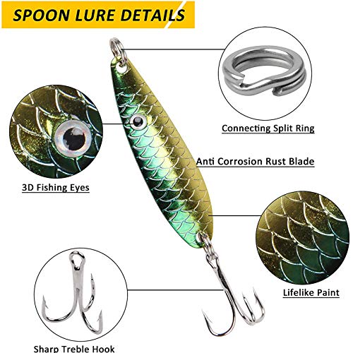 Ewolee Leurres De Pêche Kit, 30 Pcs Cuillere Peche Truite Kit, Appât Dur, Paillettes Tournantes, Paillettes En Forme De Cuillère, Kit Dappâts De Pêche Portable Avec Boîte