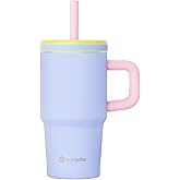 Luxgola Kids 20 oz Tumbler with Handle, Leak-Proof Screw-On Lid with Removable Silicone Straw, Spill Proof, Reusable Stainless Steel Insulated Water Bottle, Gifts for Boys and Girls, Ice Blue Mix