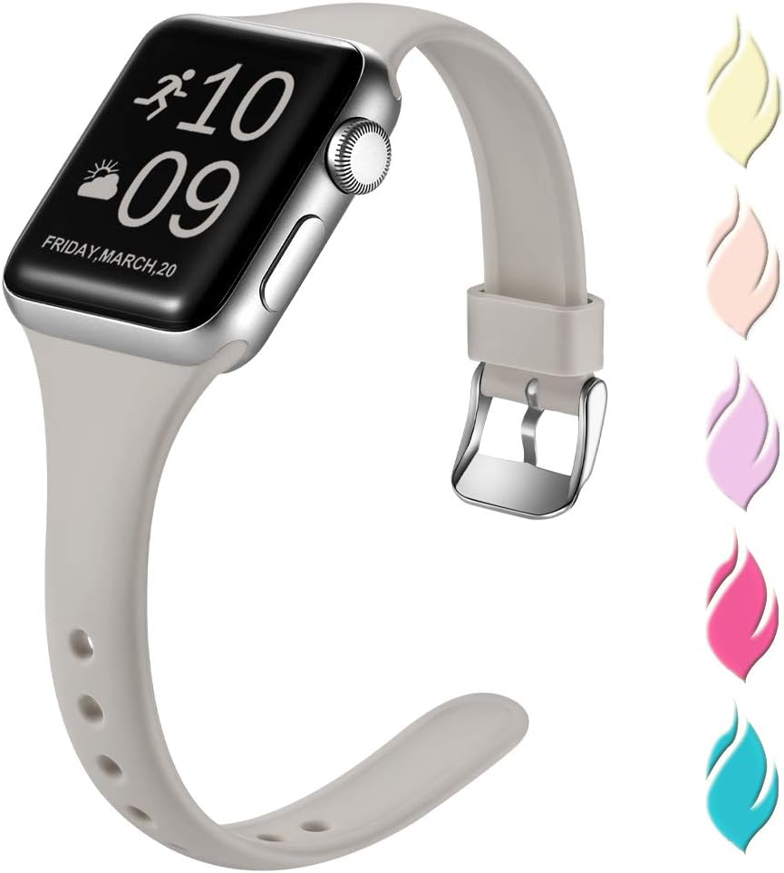 Henva Slim Band Compatible with Apple Watch SE 44mm 42mm, Soft Comfortable Band Compatible for iWatch Series 6 5 4 3 2 1, Slate Gray, M/L