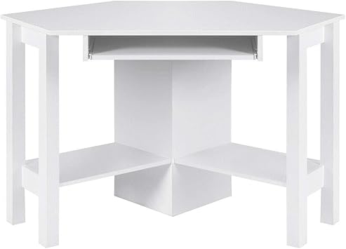 Amazon Com White Wooden Corner Desk With Drawer Computer Pc Table