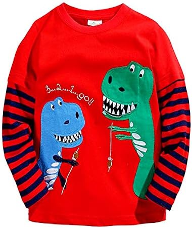 CRAZY GOTENDLittle Boys Girls Long Sleeve T-Shirt Tops (Red-Dinosaur, 2-3T)