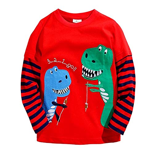 CRAZY GOTENDLittle Boys Girls Long Sleeve T-Shirt Tops (Red-Dinosaur, 2-3T)