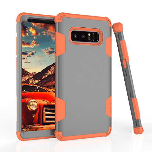 Galaxy Note 8 Case, Ankoe Three Layer [Shockproof] Hybrid Sturdy Hard Plastic+Soft Silicon Rubber Full-Body Protective Case Cover for Samsung Galaxy Note 8 (Gray+Orange)