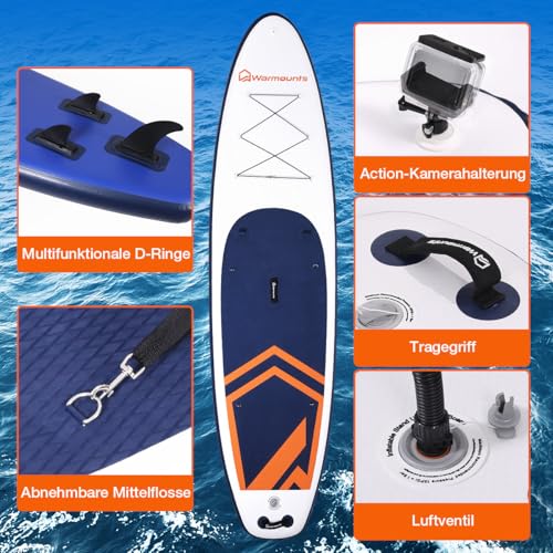 Warmounts 350 cm Large Inflatable SUP Board, 86 cm Extra Wide Stand Up Paddle Board, 2-in-1 ISUP Paddle Board with Kayak Seat & Double Paddle for Beginners and Adults, Pump and Backpack, 190 kg