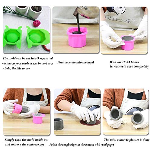 MeiMeiDa 3 Pack Mini Octagon Flower Pot Silicone Molds - Succulent Plant Planter Pot Mold Concrete Cement Plaster Molds, Silicone Ice Shot Glass Molds, DIY Craft Molds for Small Cactus or Seedlings - Thumbnail 5