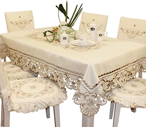 DZ9 Lace Flower Tablecloth Square Table Cover Clothes Embroidered Damask Dinner Decorations (Rectangular 53" x 78" (136cm x 198cm))