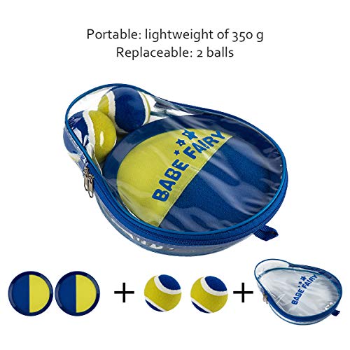 Babe Fairy Catch Ball Toss Paddle Game Set 2 Paddle,2 Balls 1 Storage Bag Kids & Adults, Outdoor Indoor (Dark Blue/Yellow)