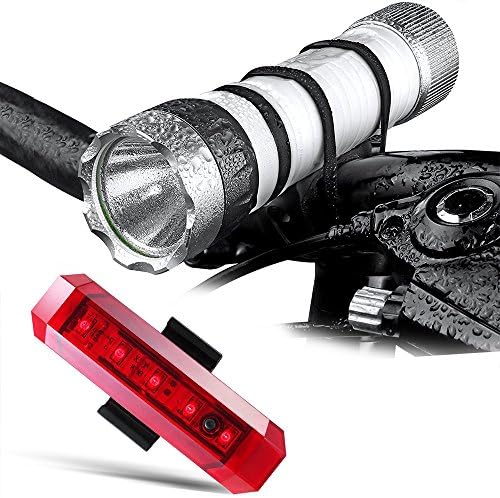 SUPER BRIGHT USB Rechargeable Bike Light Set, 900Lumens CREE XM-L2 LED 4 in 1 Flash Light Camping Light LED Hand Light Emergency Mobile Phone Charging-( Headlight and Taillight )