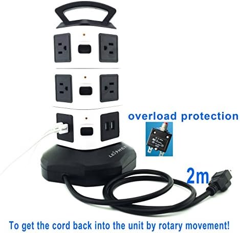 10a 3-Layer Electric Power Strip Universal Socket with charging usb ports for PC Laptops Mobile 16AWG 10 Outlet Plugs with 4 USB Slot 6.5ft UL Listed Cord Wire