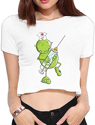Kaiwa Nurse Frog Cartoon Women's Summer Short Sleeve Tshirt Fashion Bare Midriff Crop Top XL