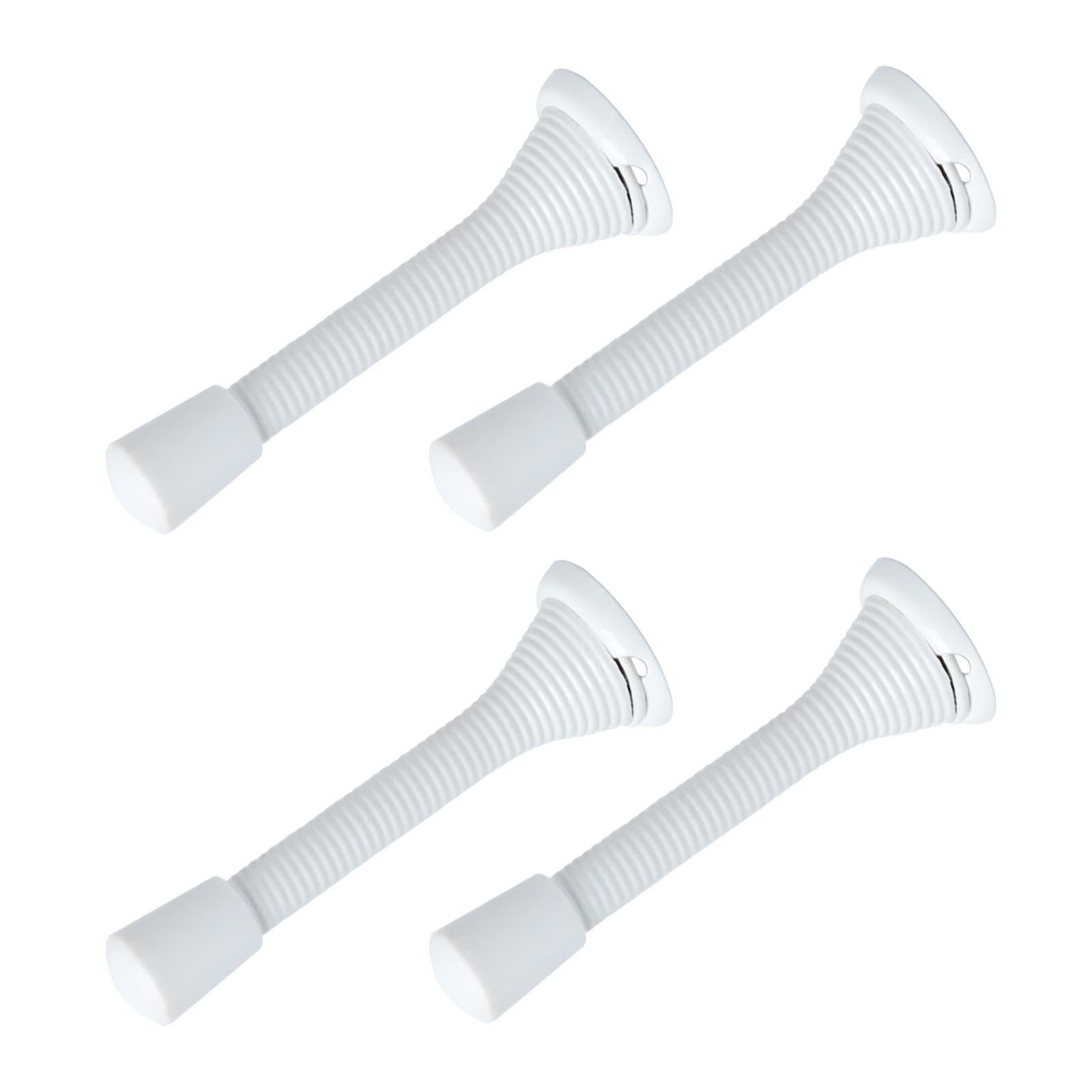 METALLIXITY Spring Door Stop(78mm/3.07") 4Pcs, Metal Flexible Spring Door Stopper with Rubber Bumper&Screws - for Door Wall Protectors, White